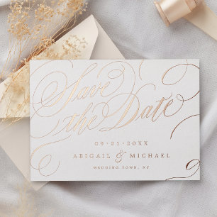 Rose Gold klassische Kalligraphie Save the Date Vi Folieneinladung