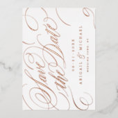 Rose Gold klassische Kalligraphie Save the Date Vi Folieneinladung (Vorderseite)
