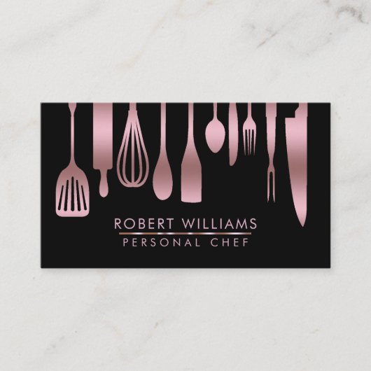 Rose Gold Koch Kitchtools Glitzer Imitate Catering Visitenkarte (Vorderseite)