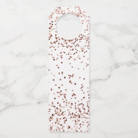 Rose Gold Konfetti Begrüßung Hochzeit Flaschenanhänger (Rückseite)