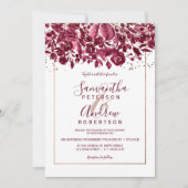 Rose gold Konfetti Bordeaux Foto Hochzeit Einladung (Vorderseite)