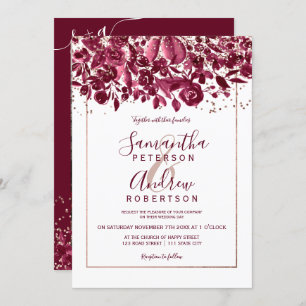 Rose gold Konfetti Bordeaux Foto Hochzeit Einladung