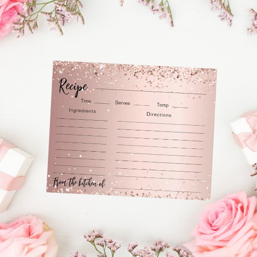 Rose Gold Konfetti Brautparty Rezept Karte