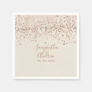 Rose Gold Konfetti Elfenbeinbeige Typografie Hochz Serviette