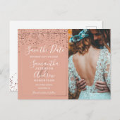Rose Gold Konfetti Korallen Save the Date Foto Postkarte (Vorne/Hinten)