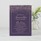 Rose gold Konfetti lila Typografie Hochzeit Einladung (Stehend Vorderseite)