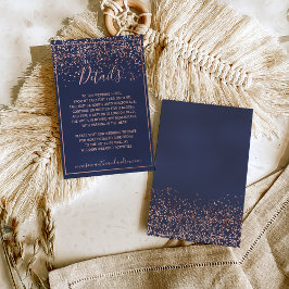Rose Gold Konfetti Marine blaue Typografie Details Begleitkarte