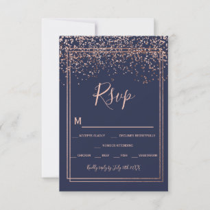 Rose gold Konfetti Marine Blue Skript Rand uAwg RSVP Karte