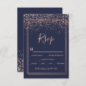 Rose gold Konfetti Marine Blue Skript Rand uAwg RSVP Karte (Vorne/Hinten)