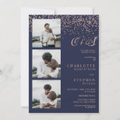 Rose Gold Konfetti Marine Initialen Fotos Hochzeit Einladung (Vorderseite)