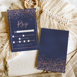 Rose gold Konfetti marineblaue Typografie uAwg RSVP Karte