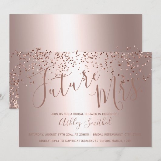 Rose Gold Konfetti Metallic Frau Brautparty Einladung (Vorne/Hinten)