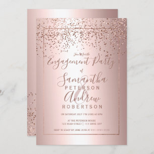 Rose Gold Konfetti Metallische Typografie Verlobun Einladung