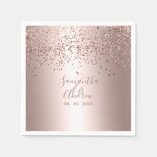 Rose gold Konfetti Metalltypografie Hochzeit Serviette (Vorderseite)