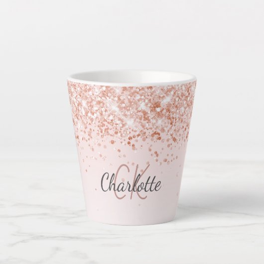 Rose Gold Konfetti Namenskript Milchtasse (Vorderseite)