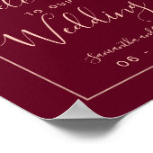 Rose gold Konfetti roter Bordeaux Hochzeitsempfang Poster (Ecke)