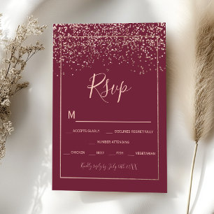 Rose gold Konfetti roter Bordeaux Typografie uAwg RSVP Karte