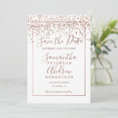 Rose Gold Konfetti Save the Date Hochzeit (Stehend Vorderseite)
