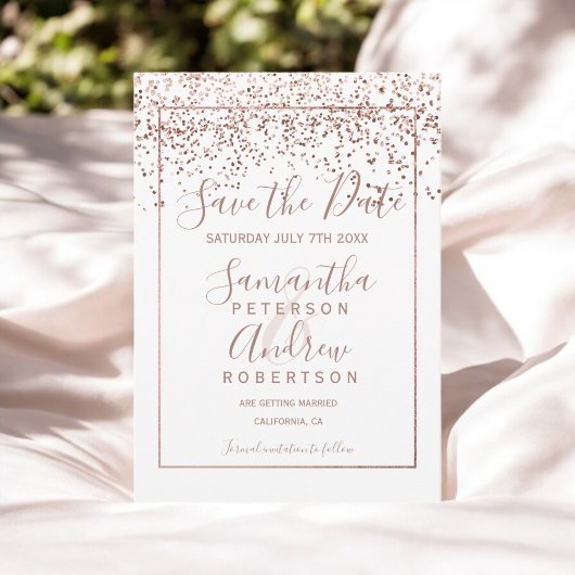 Rose Gold Konfetti Save the Date Hochzeit