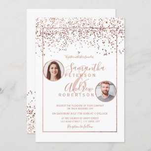 Rose Gold Konfetti Weißkreis Foto Hochzeit Einladung
