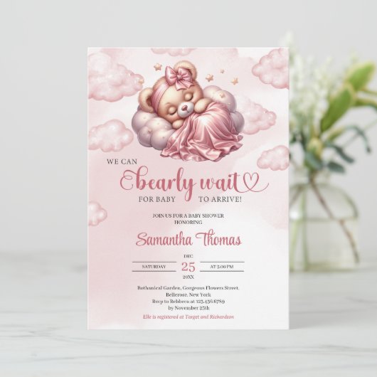 Rose Gold können wir Mädchen Baby Dusche warten Einladung (Stehend Vorderseite)