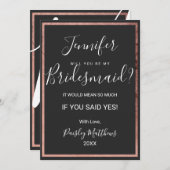 Rose Gold Kontur Border Black Wedding Bridesmaid Einladung (Vorne/Hinten)