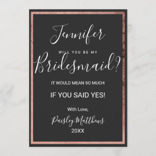 Rose Gold Kontur Border Black Wedding Bridesmaid Einladung
