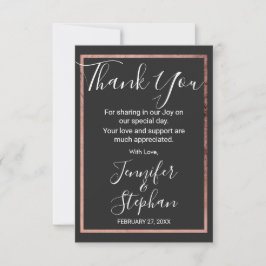 Rose Gold Kontur Border Simple Black Wedding Dankeskarte