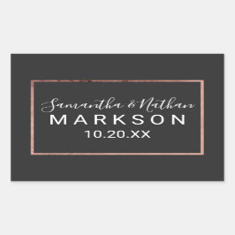 Rose Gold Kontur Border Simple Black Wedding Rechteckiger Aufkleber