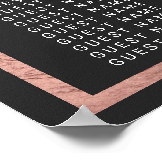 Rose Gold Kontur Grenz Schwarze Sitzkarte Poster (Ecke)