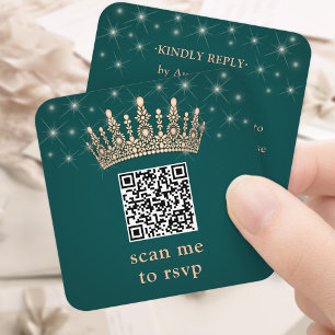 Rose Gold Krone Scanne Mich Quinceañera QR RSVP Gr Begleitkarte