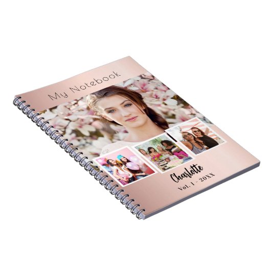 Rose Gold kundenspezifische Foto-Collage Notizblock (Rechte Seite)