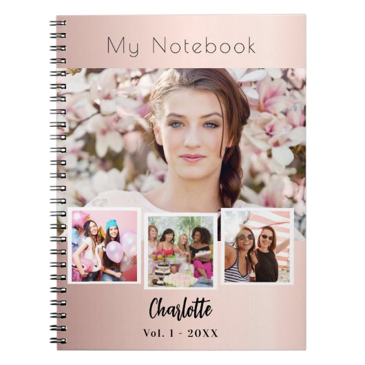 Rose Gold kundenspezifische Foto-Collage Notizblock (Vorderseite)