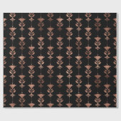 Rose Gold Kunst-Déco-Blume auf Schwarz Geschenkpapier (Flach)