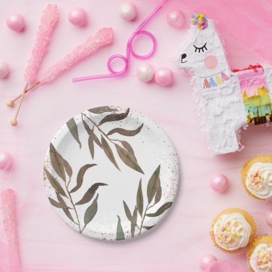 Rose Gold Kupfer Botanischer Glam Moderne Hochzeit Pappteller (Party)