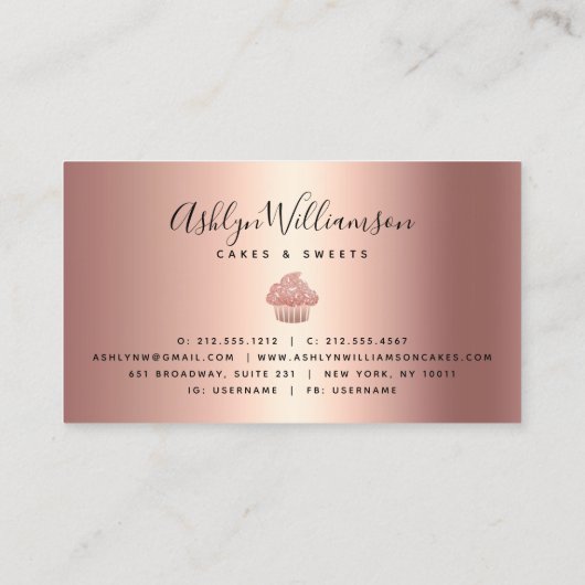 Rose Gold Kupfer Cupcake Glitzer Tropfen Bäckerei Visitenkarte (Rückseite)