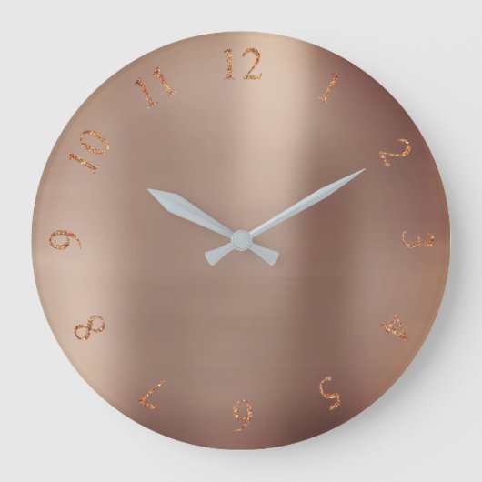 Rose Gold Kupfer Glitzer Metallic US UK Nummern Große Wanduhr (Vorderseite)