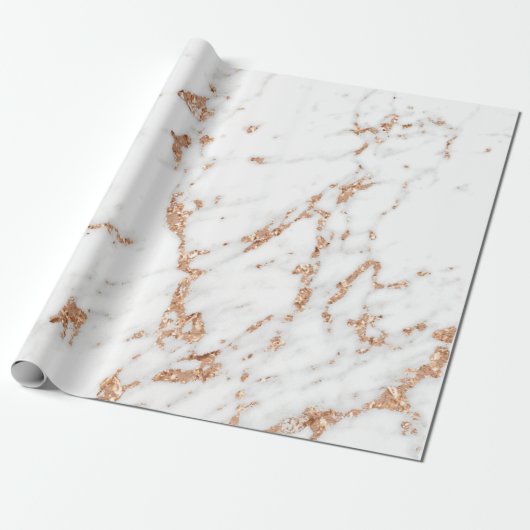 Rose Gold Kupfer Glitzer Weißer Carrara-Marmor Geschenkpapier (Ungerollt)