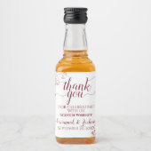 Rose Gold Lace & Burgund Wedding Danke Mini Alkoholflaschenetikett (Vorderseite)