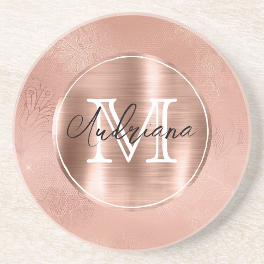 Rose Gold Lace Monogramm und Name Getränkeuntersetzer (Vorne)