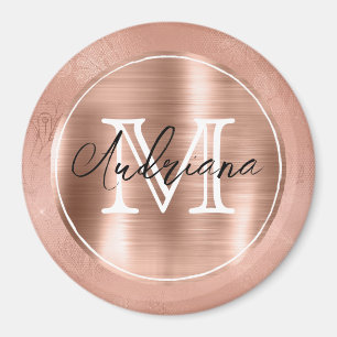 Rose Gold Lace Monogramm und Name Magnet