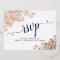 Rose Gold Lace & Navy auf White Wedding RSVP