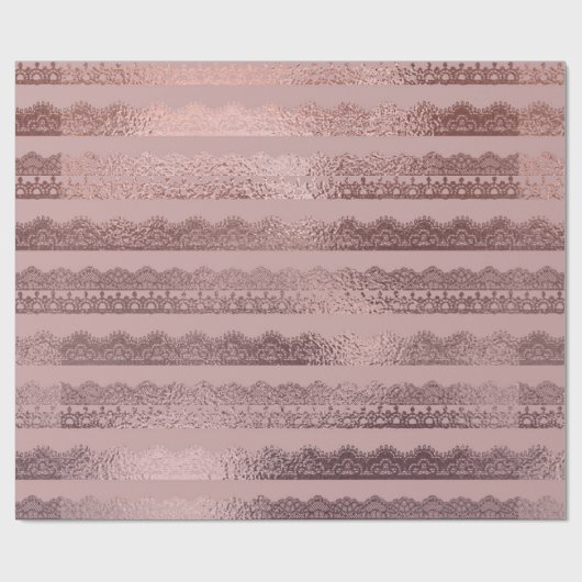 Rose Gold Lace Stripe Muster auf Rosa Blush Geschenkpapier (Flach)