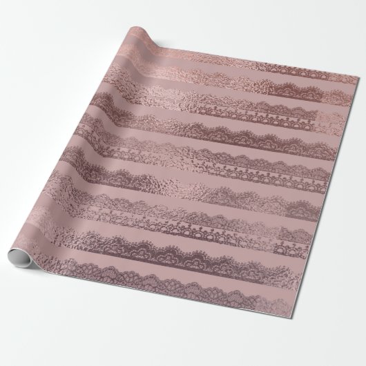 Rose Gold Lace Stripe Muster auf Rosa Blush Geschenkpapier (Ungerollt)