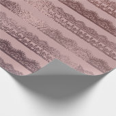 Rose Gold Lace Stripe Muster auf Rosa Blush Geschenkpapier (Ecke)