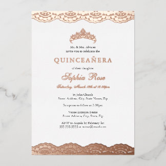 Rose Gold Lace Tiara Quinceanera Foil Folieneinladung