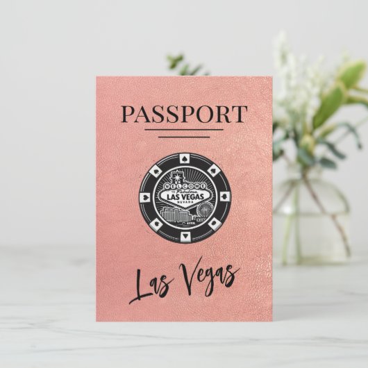 Rose Gold Las Vegas Passport Save the Date (Stehend Vorderseite)