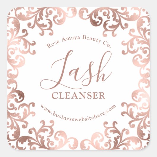 Rose Gold Lash Cleanser Stilrahmen Quadratischer Aufkleber (Vorderseite)