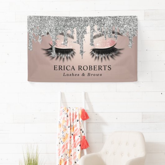 Rose Gold Lashes & Brows Salon Moderne Silberne Tr Banner (Insitu)