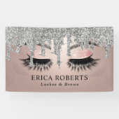 Rose Gold Lashes & Brows Salon Moderne Silberne Tr Banner (Horizontal)